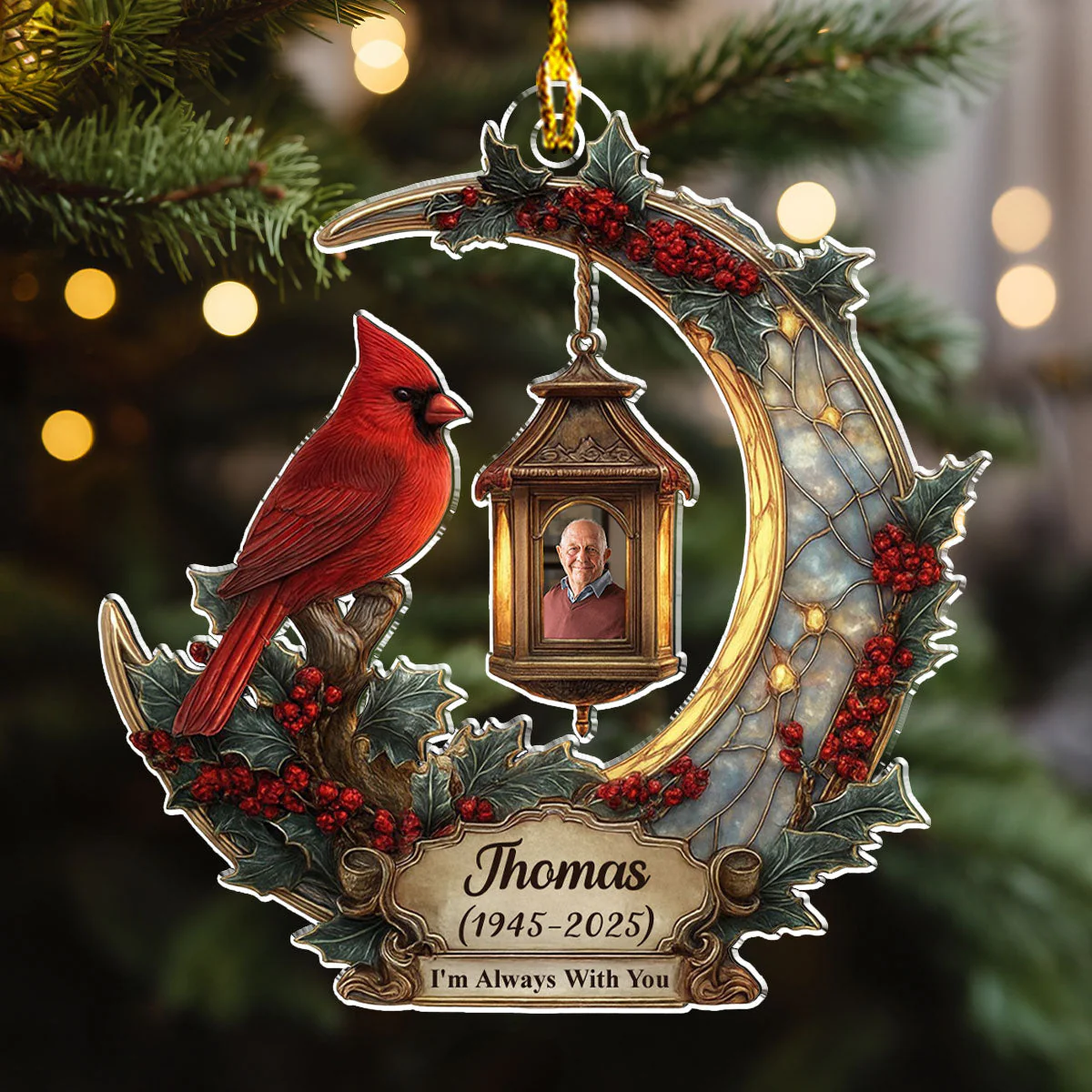 Personalized Memorial Cardinal Moon Acrylic Ornament with Photo, In Loving Memory Christmas Keepsake - Image 5