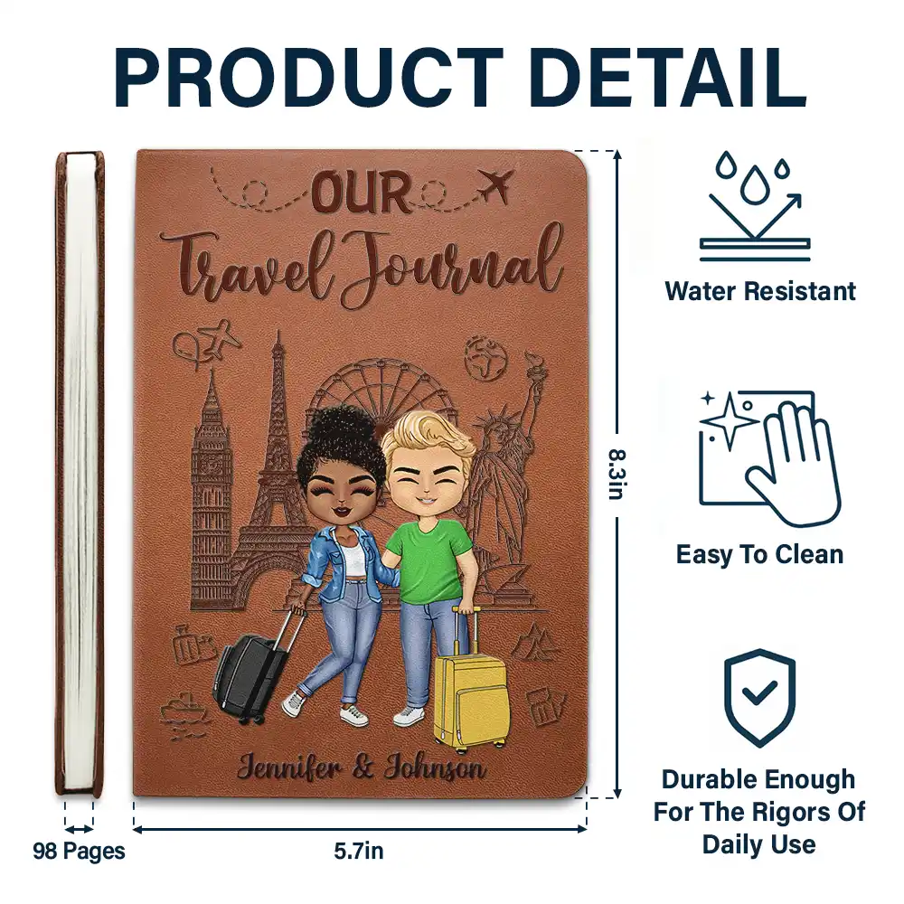 Personalized Our Adventure Book Leather Journal for Couples, Cute Travel Cartoon Cover, Unique Gift for Him or Her - Image 4
