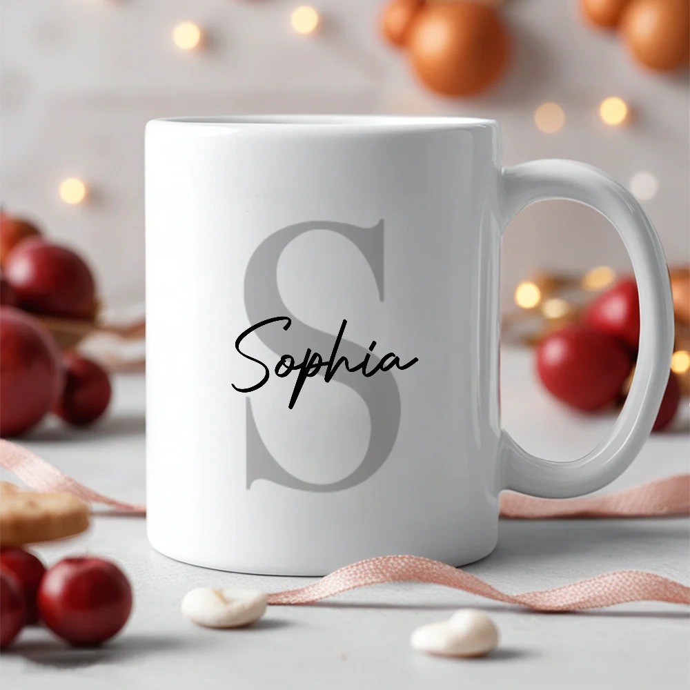 Custom Name Initial Ceramic Mug, Clean Modern Monogram Style for Morning Coffee, Thoughtful Unique Gift for Someone Special - Image 2