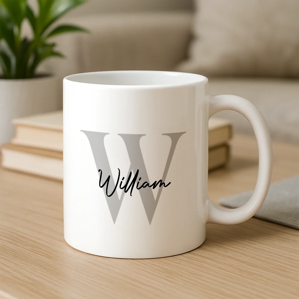 Custom Name Initial Ceramic Mug, Clean Modern Monogram Style for Morning Coffee, Thoughtful Unique Gift for Someone Special - Image 3