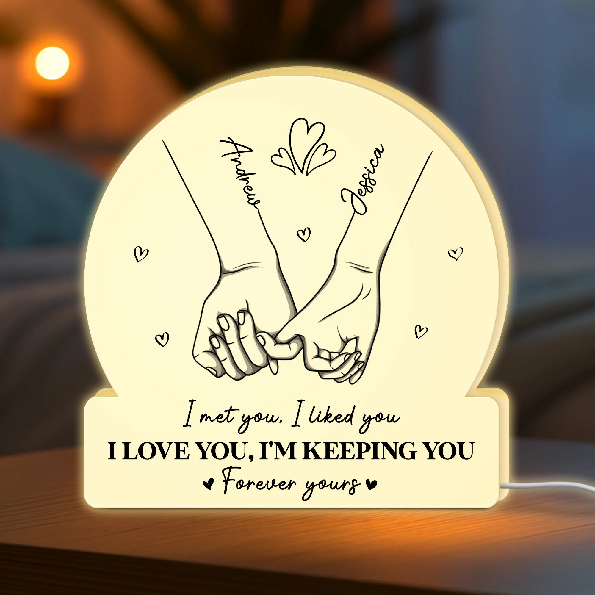 Personalized Acrylic Light Box with Holding Hands Sketch, Warm Glow Bedroom Lamp, Unique Romantic Gift for Couple - Image 3