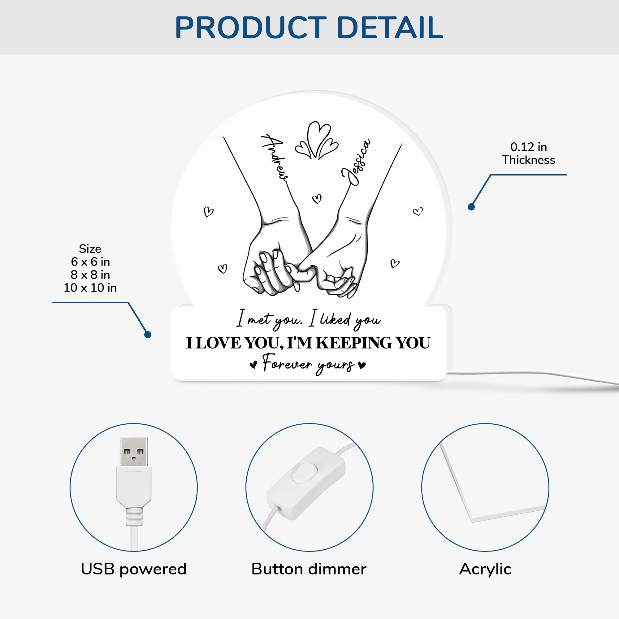 Personalized Acrylic Light Box with Holding Hands Sketch, Warm Glow Bedroom Lamp, Unique Romantic Gift for Couple - Image 4