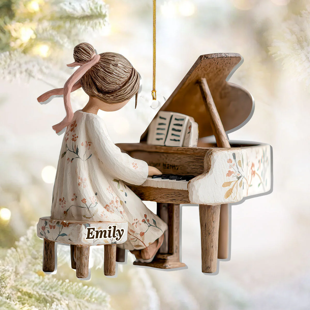 Acrylic Ornament of a Sweet Girl at the Piano, Personalized Keepsake for Holiday Celebration, Thoughtful Gift - Image 2