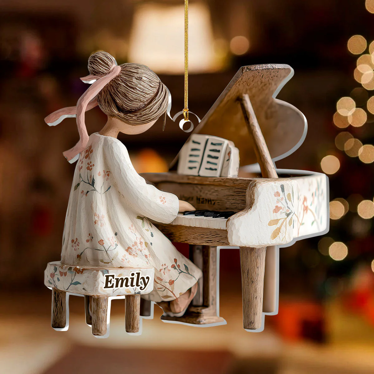 Acrylic Ornament of a Sweet Girl at the Piano, Personalized Keepsake for Holiday Celebration, Thoughtful Gift - Image 3
