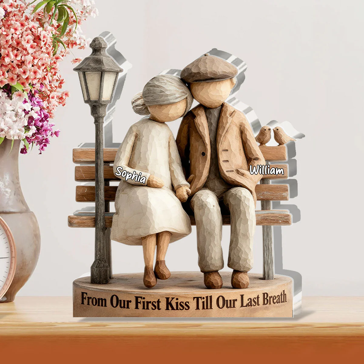Personalized Shaped Acrylic Block Plaque Couple on Bench, From Our First Kiss Quote, Unique Romantic Gift for Wife or Husband - Image 3