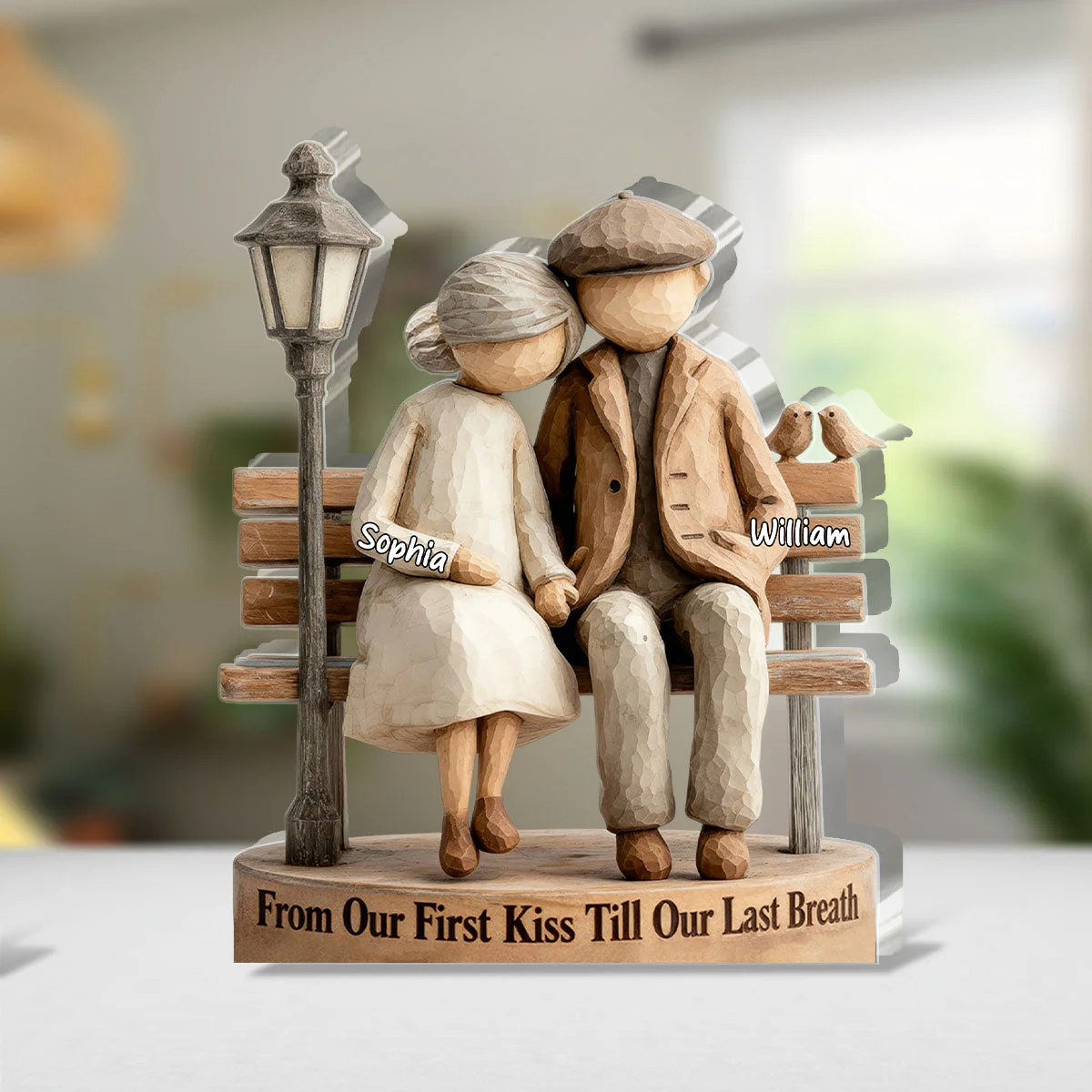 Personalized Shaped Acrylic Block Plaque Couple on Bench, From Our First Kiss Quote, Unique Romantic Gift for Wife or Husband - Image 5