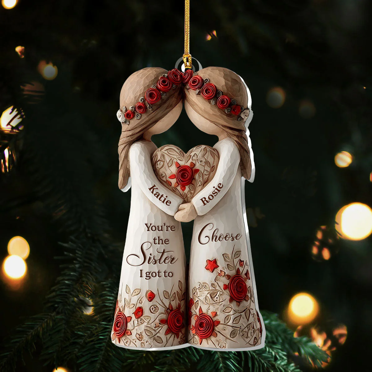 Acrylic Ornament Personalized Sister Gift, Heartwarming Sisters Hugging Heart Design for Holiday Home Decoration, Unique Keepsake