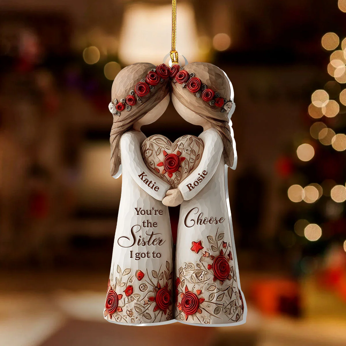 Acrylic Ornament Personalized Sister Gift, Heartwarming Sisters Hugging Heart Design for Holiday Home Decoration, Unique Keepsake - Image 3