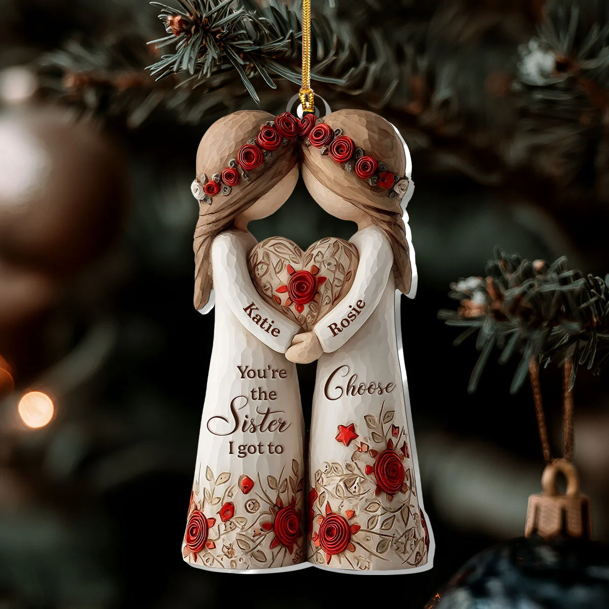 Acrylic Ornament Personalized Sister Gift, Heartwarming Sisters Hugging Heart Design for Holiday Home Decoration, Unique Keepsake - Image 7