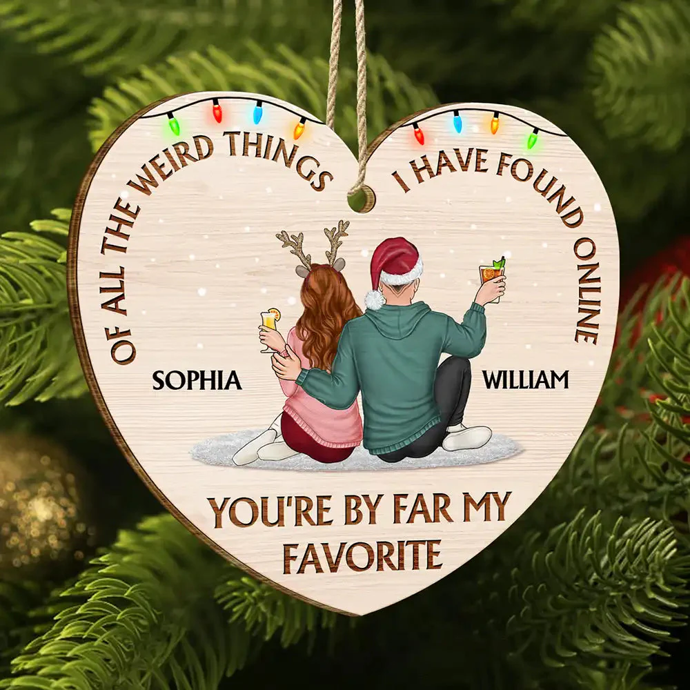 Personalized Couple Heart Wooden Ornament With Funny Love Quote, Cozy Christmas Tree Decor, Unique Gift for Husband or Wife