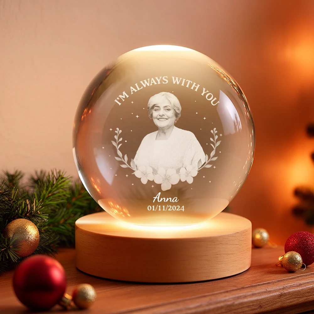 Personalized Globe Lamp Photo Keepsake, I'm Always With You, Warm Memorial Night Light Unique Gift