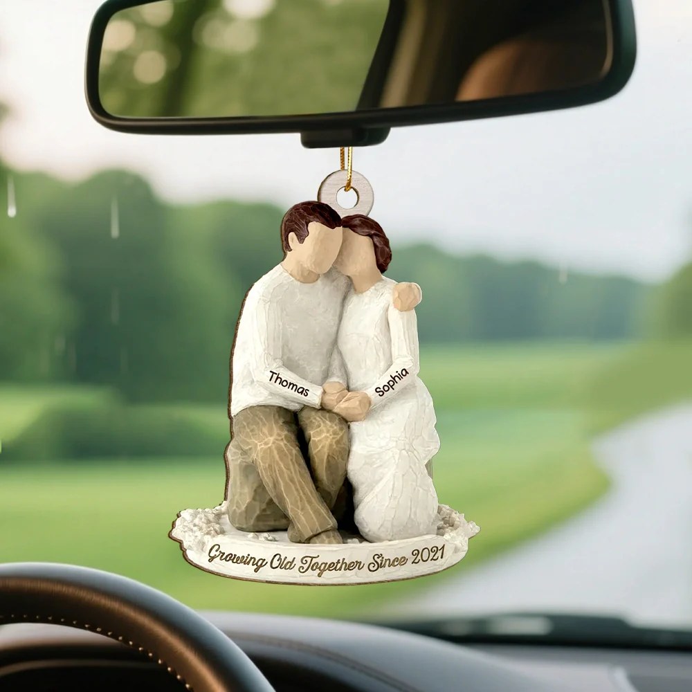 Custom Romantic Wooden Ornament with Cuddling Couple, Cozy Holiday Tree Decoration, Meaningful Unique Gift for Him & Her - Image 3