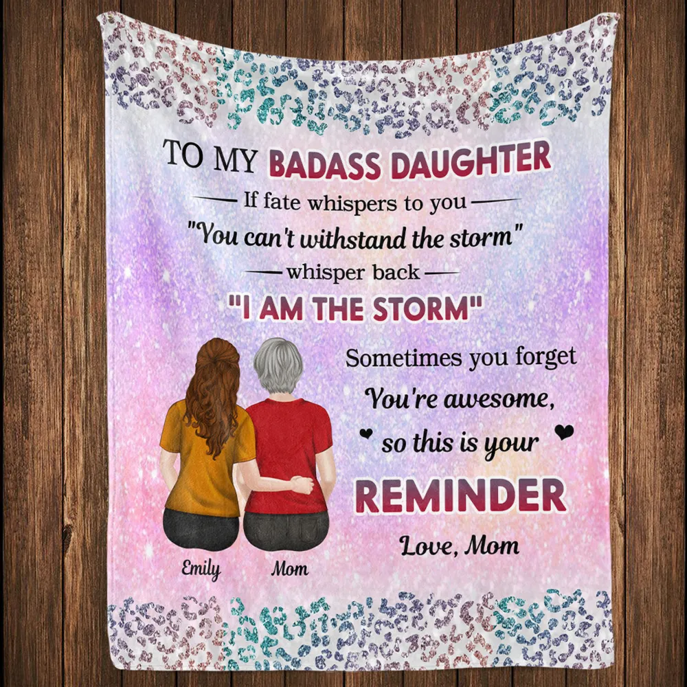 Custom Blanket Mom And Daughter Sitting Together Back View, 'I Am The Storm' Quote, Cozy Throw Gift For Daughter - Image 2