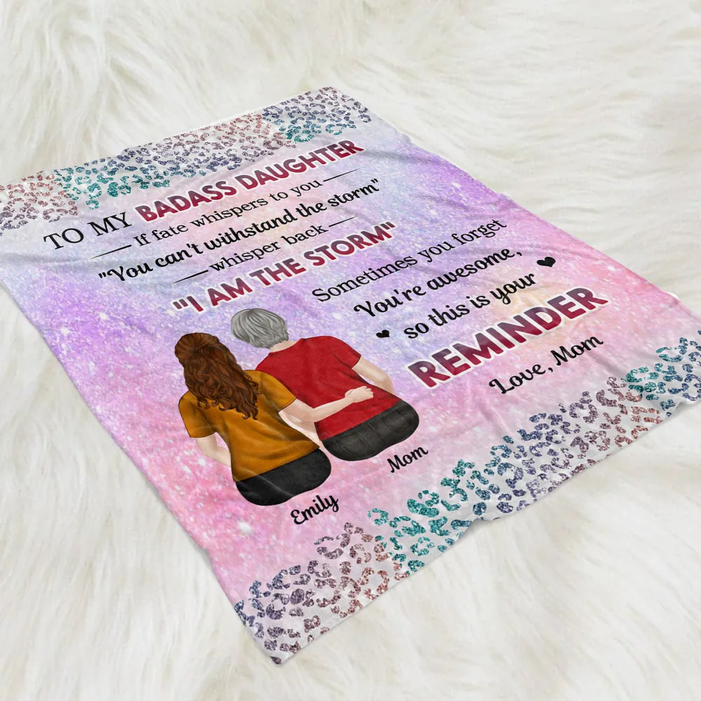 Custom Blanket Mom And Daughter Sitting Together Back View, 'I Am The Storm' Quote, Cozy Throw Gift For Daughter - Image 4