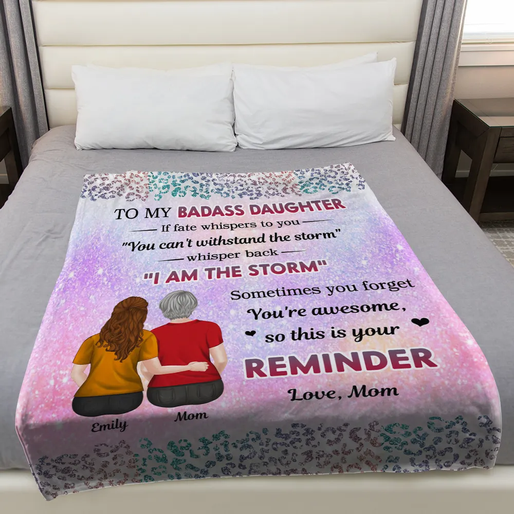Custom Blanket Mom And Daughter Sitting Together Back View, 'I Am The Storm' Quote, Cozy Throw Gift For Daughter - Image 5