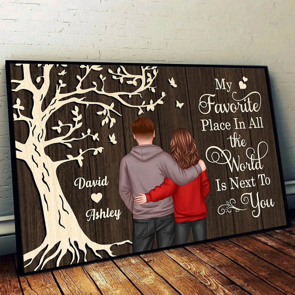 Romantic Personalized Poster Couple by Tree, My Favorite Place in All the World Wall Decor, Heartwarming Unique Gift for Couples - Image 3