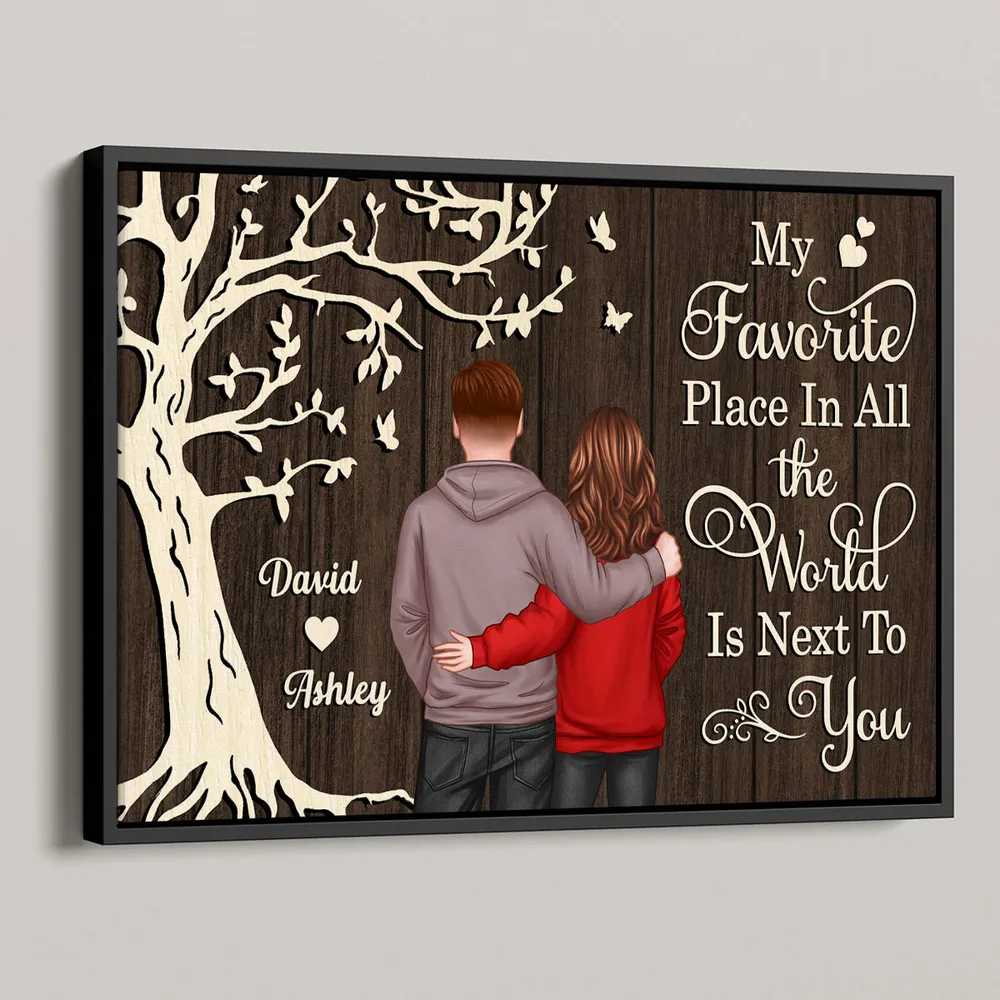 Romantic Personalized Poster Couple by Tree, My Favorite Place in All the World Wall Decor, Heartwarming Unique Gift for Couples - Image 5