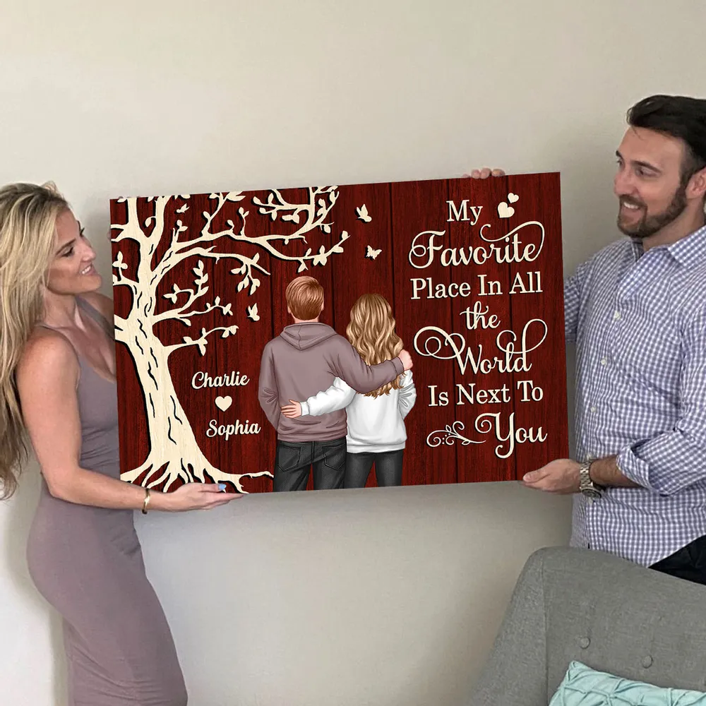 Romantic Personalized Poster Couple by Tree, My Favorite Place in All the World Wall Decor, Heartwarming Unique Gift for Couples - Image 7