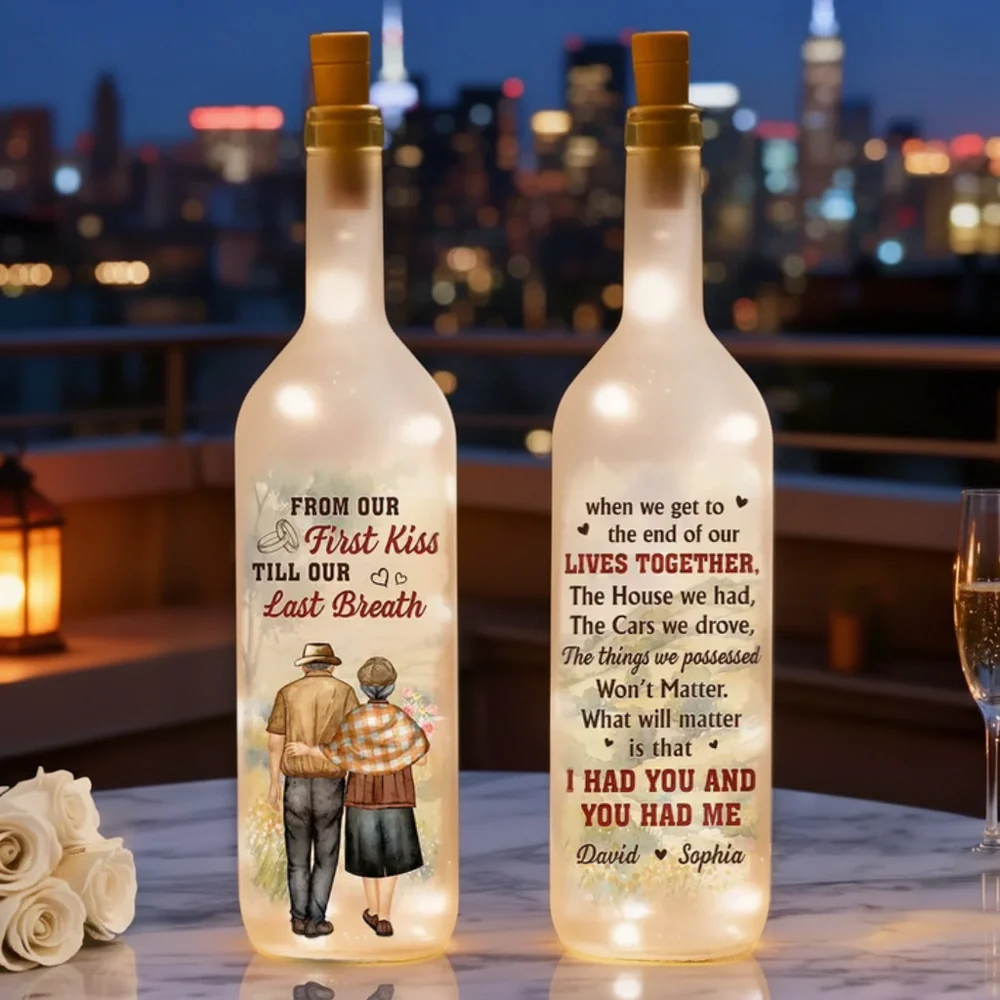 Personalized Couple Bottle Lamp With Warm Glow Bedroom Decor, Unique Romantic Gift for Husband or Wife