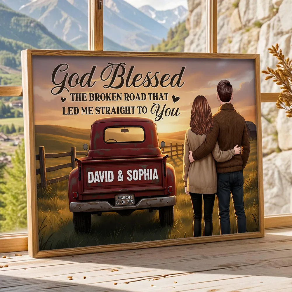 Personalized Couple Sunset Poster Country Truck Scene Romantic Wall Art Unique Gift for Husband or Wife - Image 2