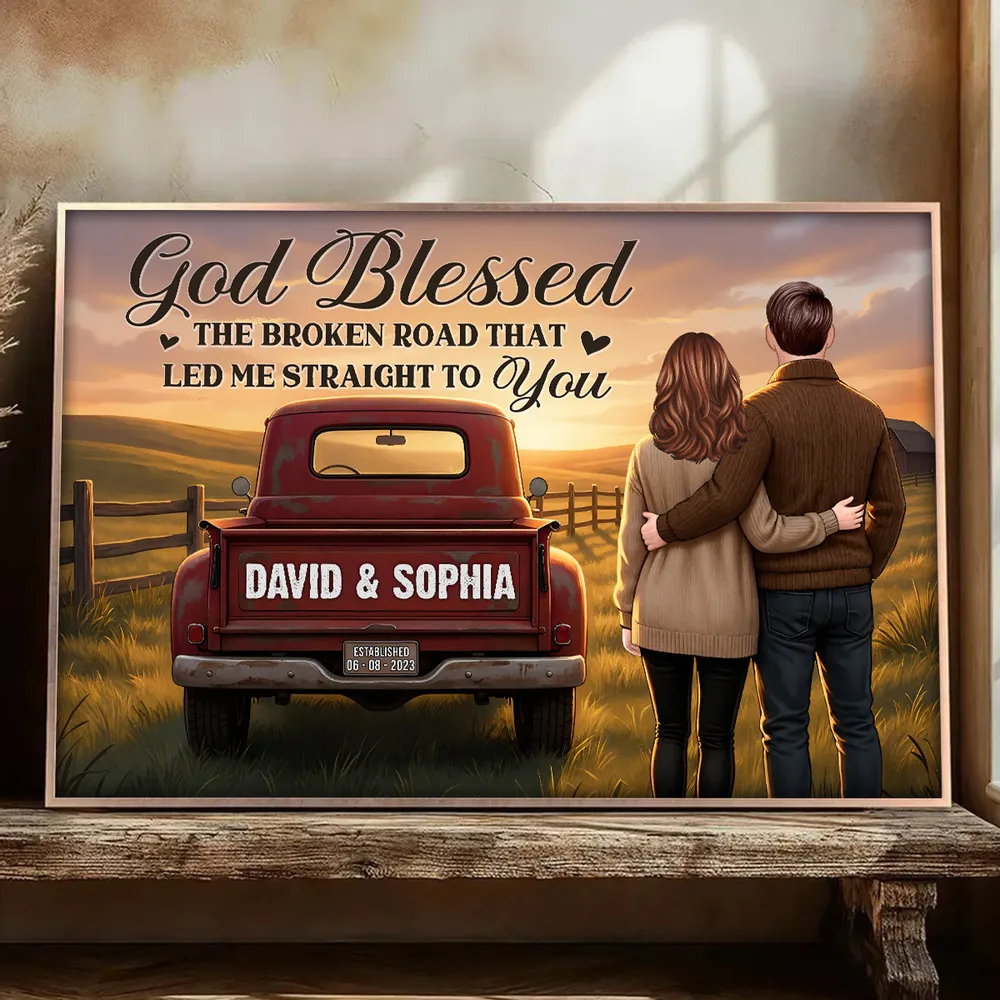 Personalized Couple Sunset Poster Country Truck Scene Romantic Wall Art Unique Gift for Husband or Wife - Image 6