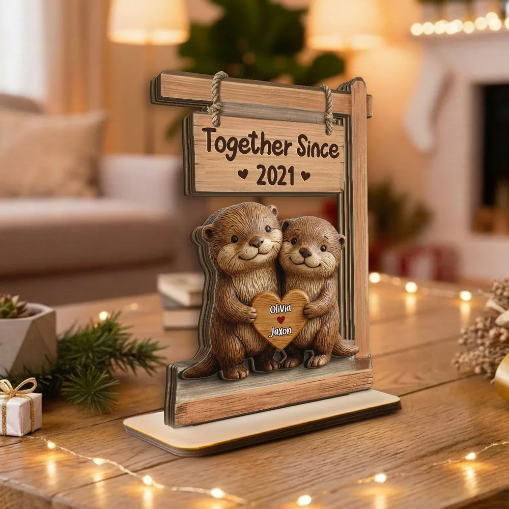 Custom Wooden Sign with Cute Animal Characters, Heartfelt Together Since Keepsake, Unique Birthday Gift for Partner - Image 3