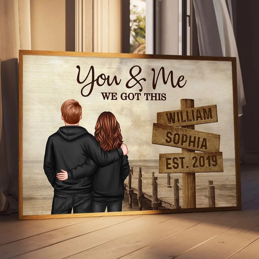 Custom Street Sign Couple Poster, Cozy Sunset Boardwalk Scene Wall Art, Thoughtful Gift For Husband Or Wife - Image 2