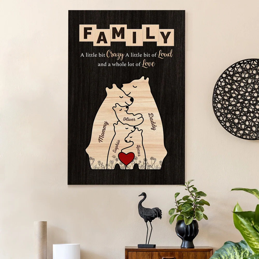 Personalized Bear Family Canvas with Custom Names for Home Decor - Unique Heartwarming Gift for Family