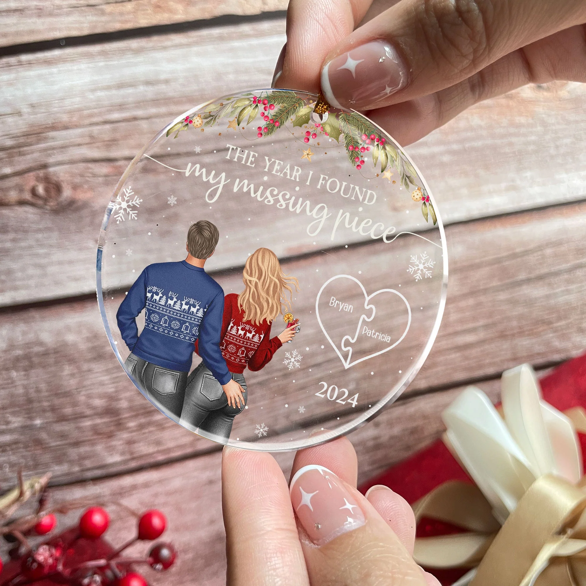 Personalized Acrylic Ornament for Couple, The Year I Found My Missing Piece Christmas Tree Decor, Unique Gift - Image 3