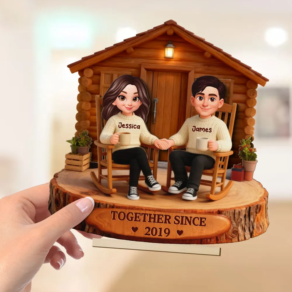 2-Layer Wooden Plaque Personalized Couple Cabin Scene Growing Old Together Style for Living Room Display Heartwarming Unique Gift - Image 3
