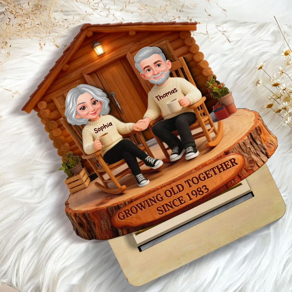 2-Layer Wooden Plaque Personalized Couple Cabin Scene Growing Old Together Style for Living Room Display Heartwarming Unique Gift - Image 8