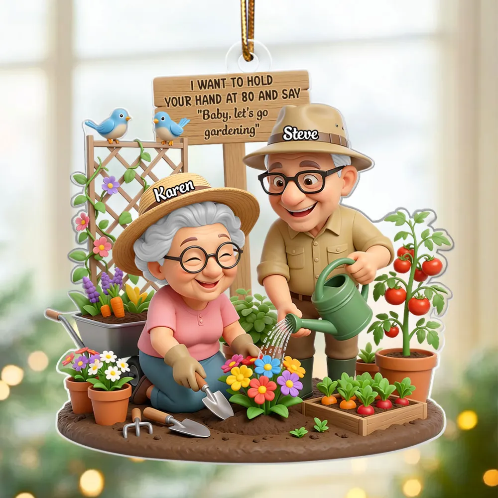 Acrylic Ornament 'Baby, let's go gardening' Sweet Old Couple Garden Scene Keepsake Unique Christmas Gift for Him & Her - Image 6
