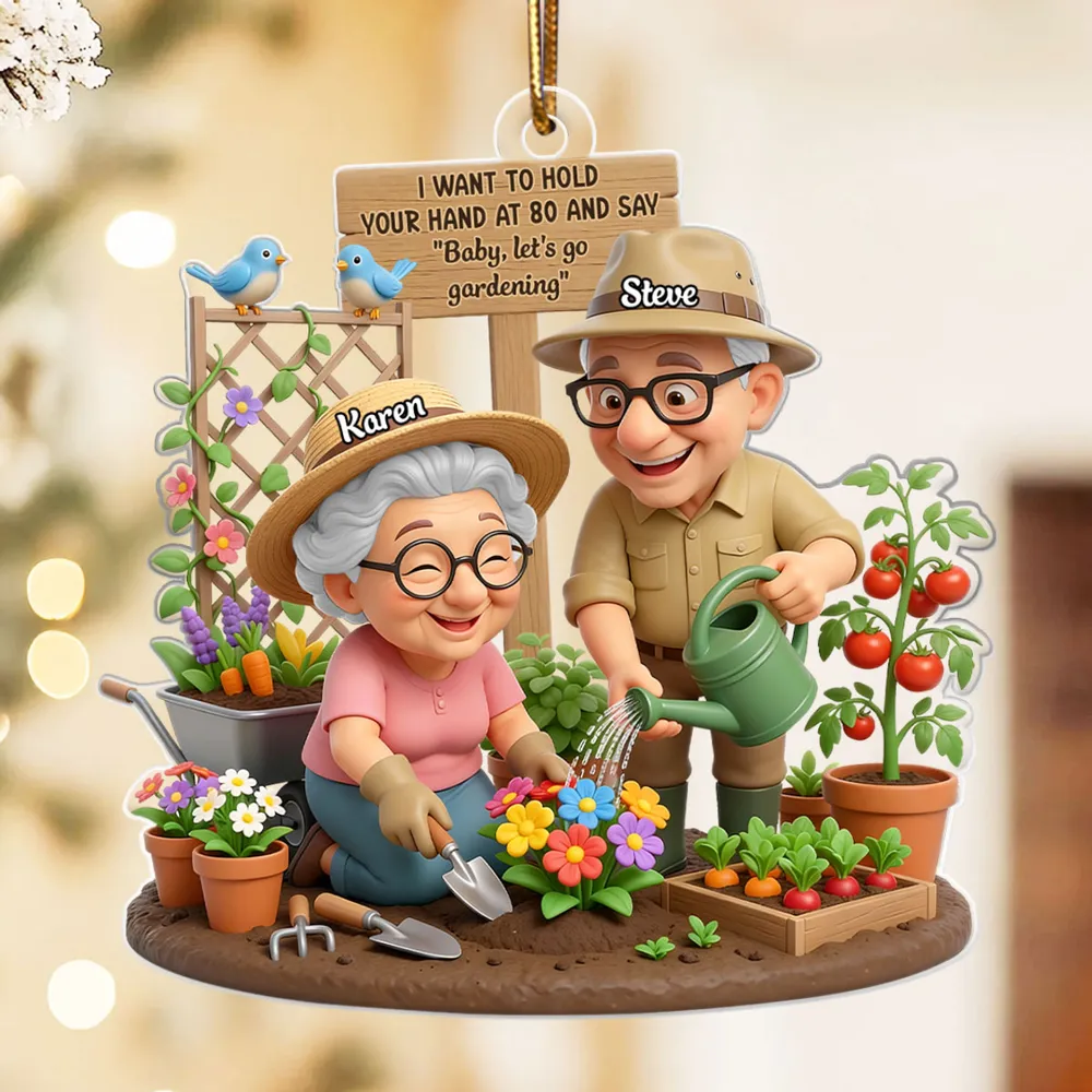 Acrylic Ornament 'Baby, let's go gardening' Sweet Old Couple Garden Scene Keepsake Unique Christmas Gift for Him & Her - Image 7