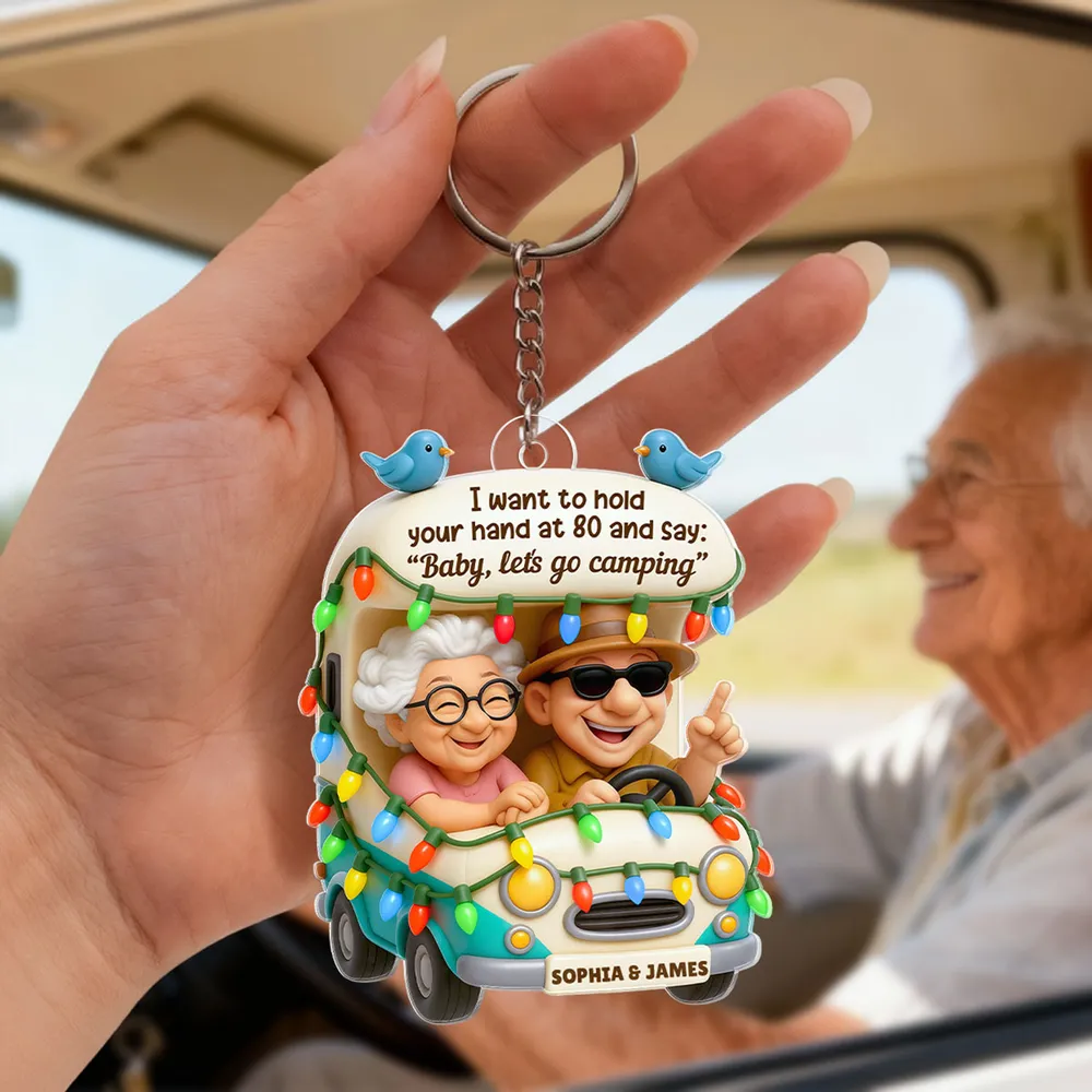 Acrylic Keychain Personalized Camping Couple Charm with Sweet Quote, Cute Daily Accessory and Unique Gift for Him or Her