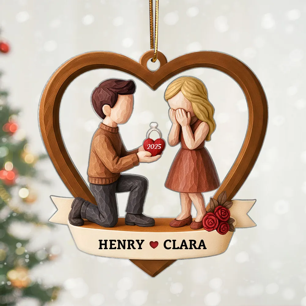 Personalized Couple Proposal Acrylic Ornament, Kneeling Engagement Moment in Heart Frame, Unique Romantic Gift - Image 5