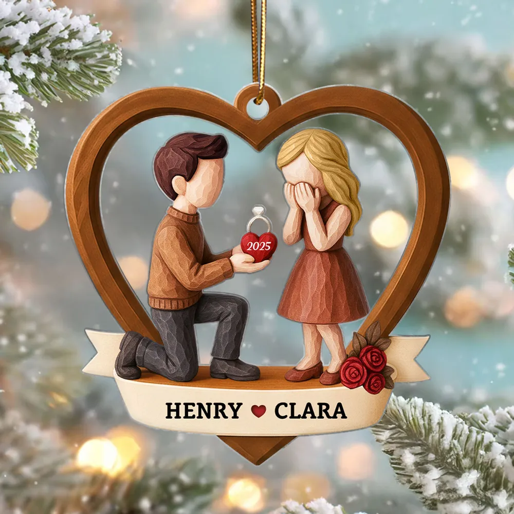 Personalized Couple Proposal Acrylic Ornament, Kneeling Engagement Moment in Heart Frame, Unique Romantic Gift - Image 7