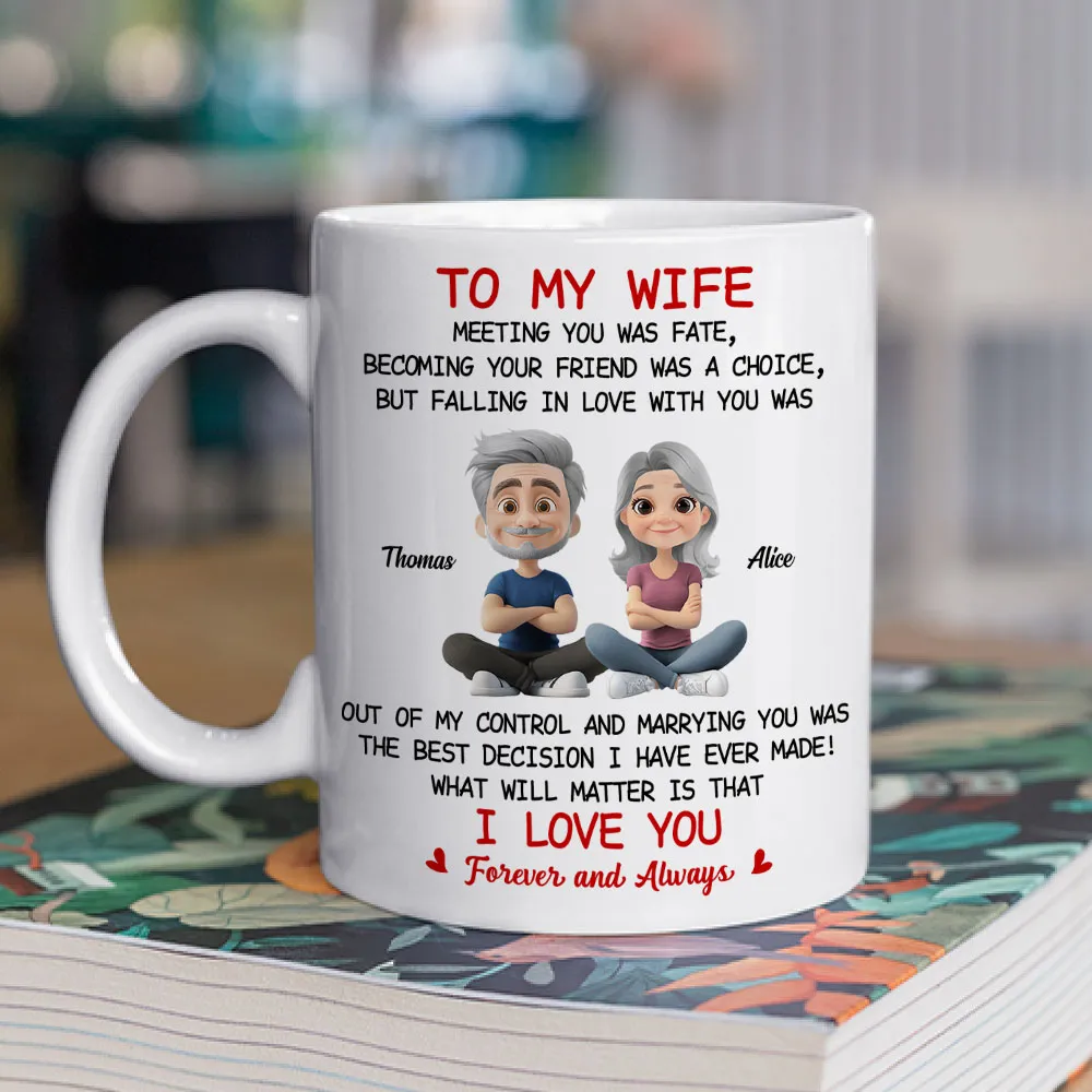 To My Wife Love Quote Ceramic Mug, Personalized Couple Cartoon, Romantic Morning Coffee Unique Gift - Image 4