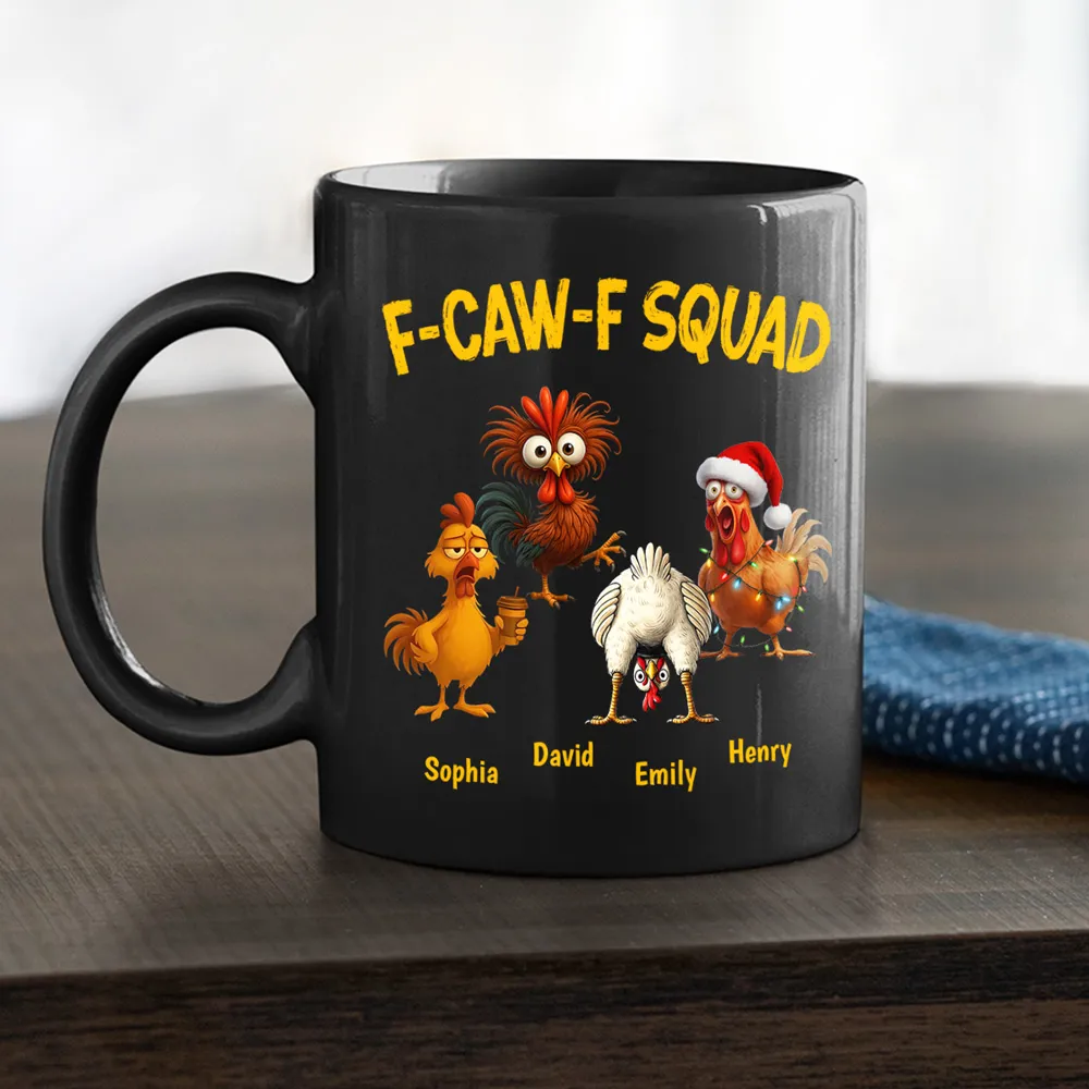 Personalized F-CAW-F Squad Full Color Mug Funny Chicken Cartoon Gift for Friends or Family Coffee Time Laughs - Image 7