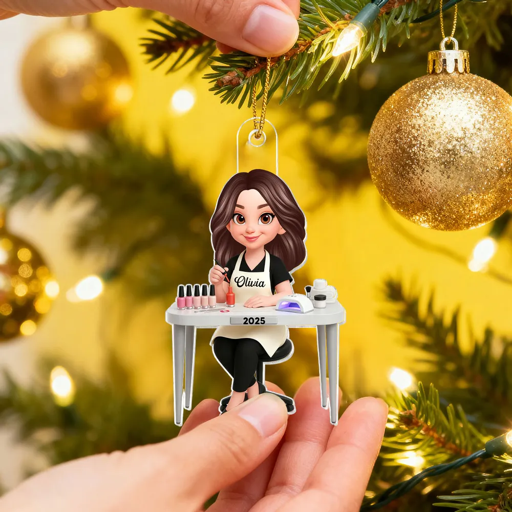 Personalized Acrylic Nail Tech Ornament, Cute Manicurist Desk Scene Keepsake Gift for Beauty Lovers - Image 11