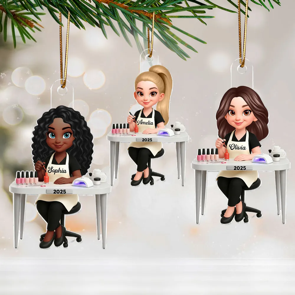 Personalized Acrylic Nail Tech Ornament, Cute Manicurist Desk Scene Keepsake Gift for Beauty Lovers - Image 12