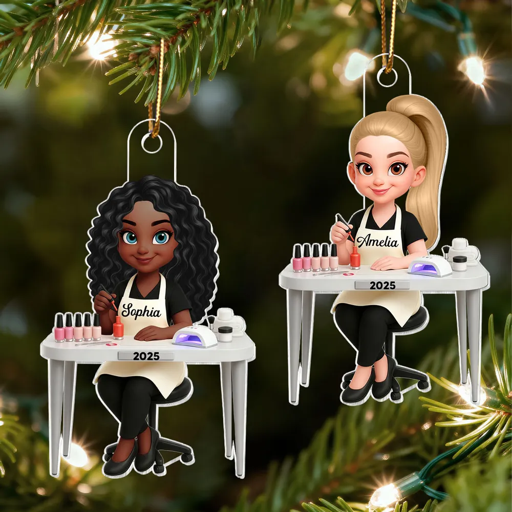 Personalized Acrylic Nail Tech Ornament, Cute Manicurist Desk Scene Keepsake Gift for Beauty Lovers - Image 9
