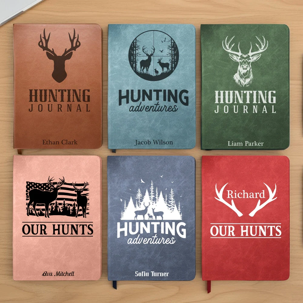 Leather Journal Deer Hunting Journal with Stag & Forest Cover for Hunting Adventures Unique Gift for Husband Dad Grandpa