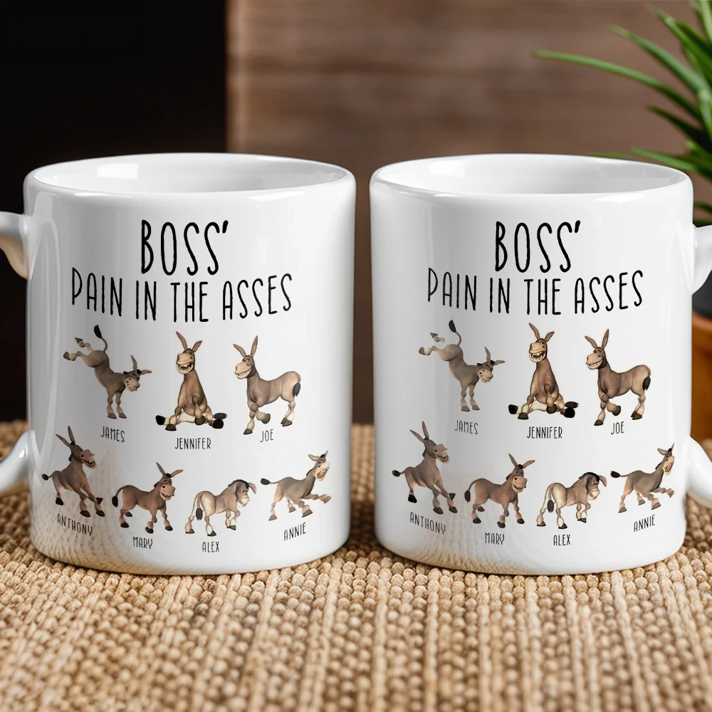 Boss' Pain in the Asses White Ceramic Mug, Personalized Office Humor Gift for Coworkers and Morning Coffee Smiles