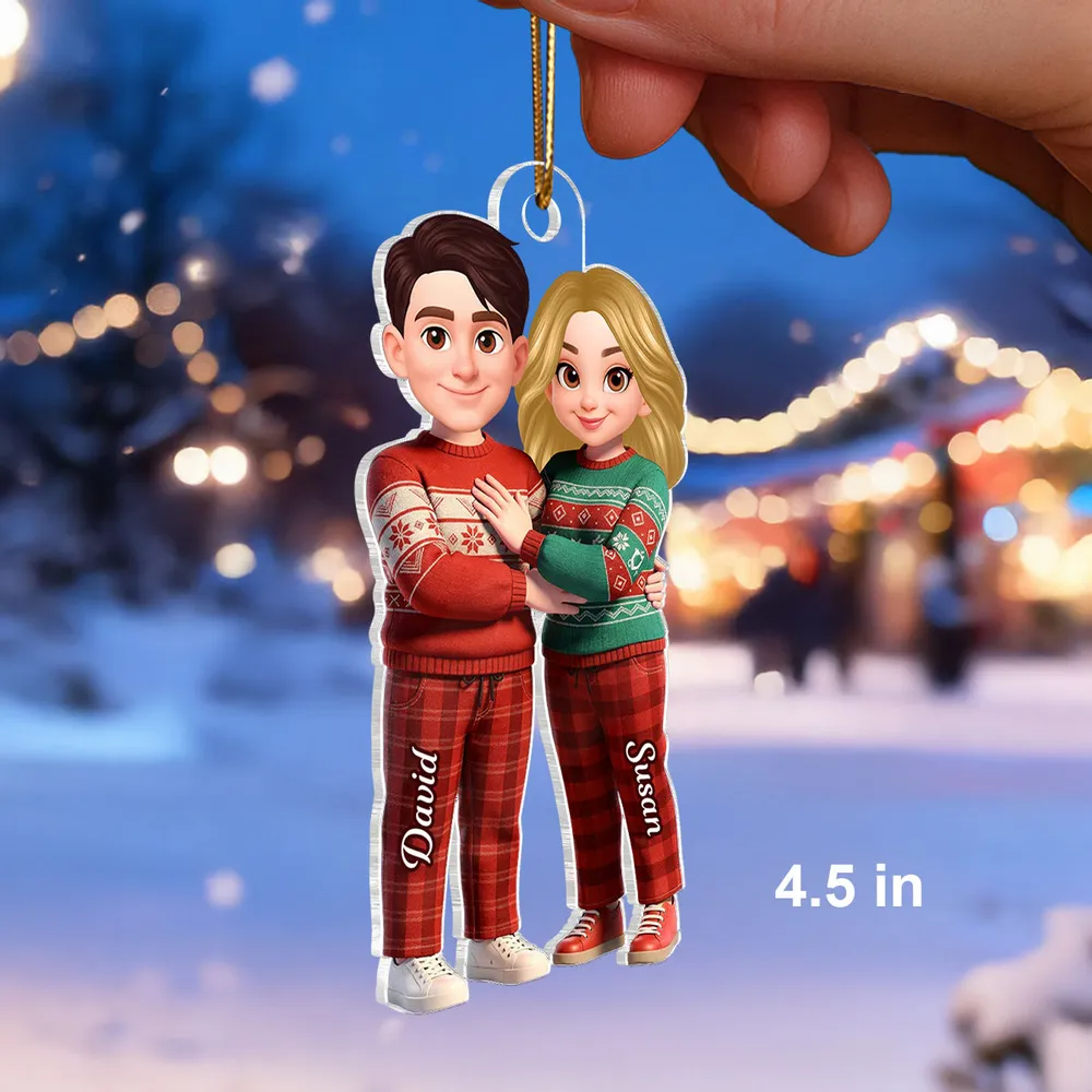 Custom Couple Acrylic Ornament, Cute Cartoon Partners in Matching Sweaters, Sweet Home Display Keepsake, Creative Gift - Image 2