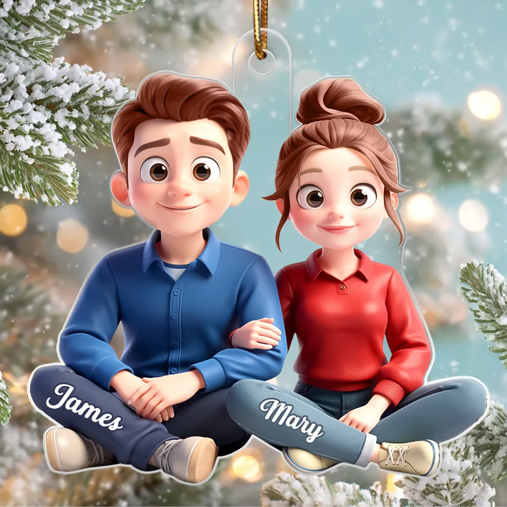 Personalized Acrylic Ornament Cartoon Couple Sitting Together, Cute Unique Gift for Him or Her - Image 6