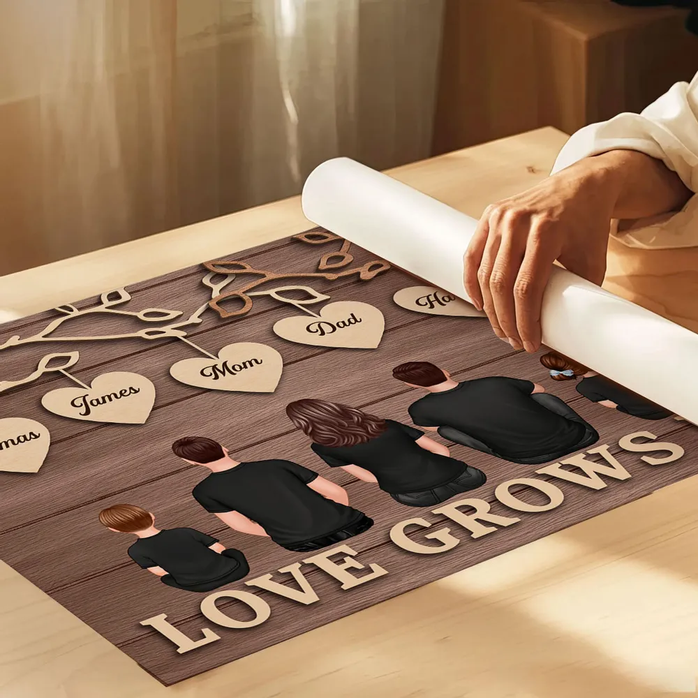 Personalized Family Tree Poster with Heart Name Tags, Rustic Wood Look Wall Art, Unique Gift for Mom Dad & Family - Image 4