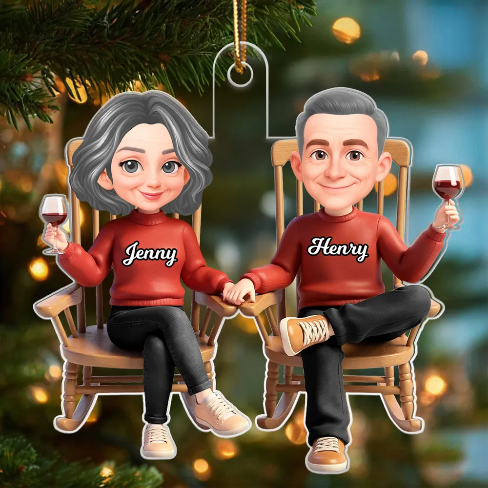 Personalized Acrylic Ornament Cartoon Couple Holding Hands in Rocking Chairs Unique Gift for Him & Her - Image 4
