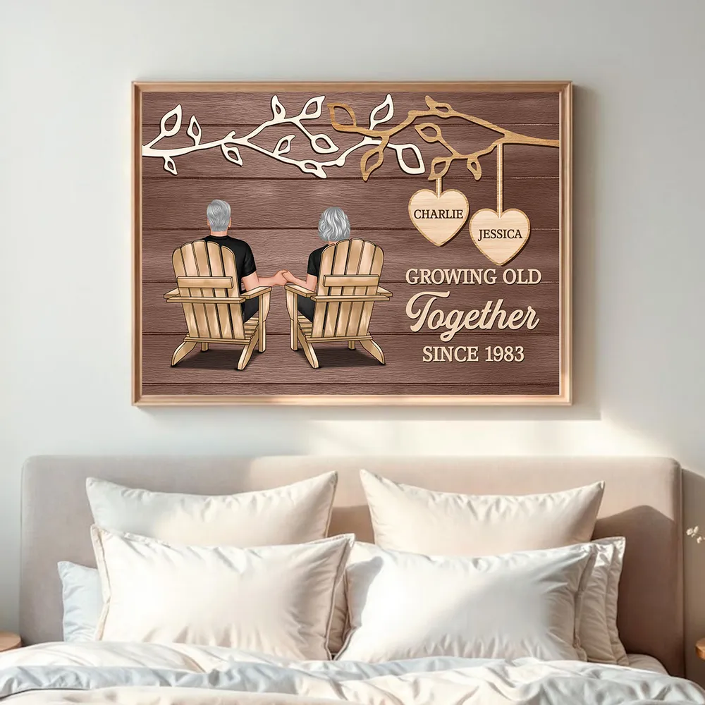 Growing Old Together Personalized Poster, Cozy Rustic Branch Couple Wall Art, Heartwarming Anniversary Or Housewarming Gift - Image 2
