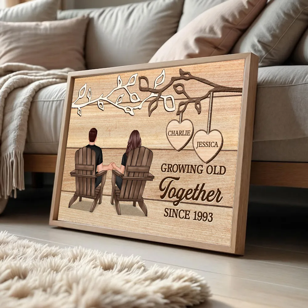 Growing Old Together Personalized Poster, Cozy Rustic Branch Couple Wall Art, Heartwarming Anniversary Or Housewarming Gift - Image 3