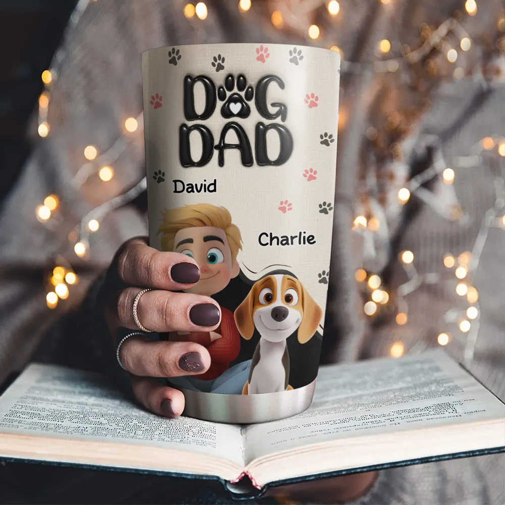 Dog Dad Insulated Travel Tumbler, Personalized Pet Lover Gift with Happy Pup Art for Daily Coffee and On the Go Hydration - Image 2